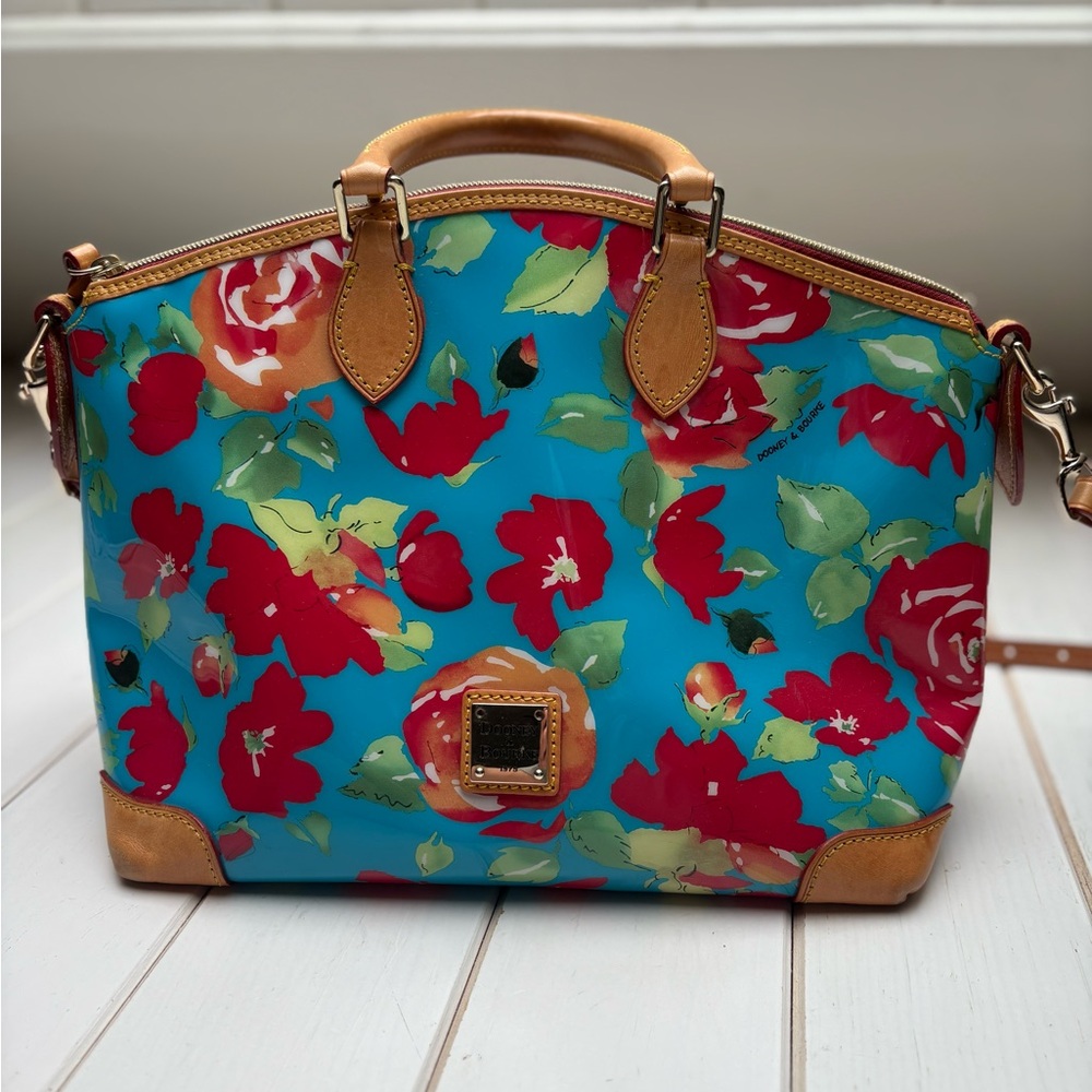 Dooney & Bourke Blue Floral Satchel Handbag - Picture 3 of 17